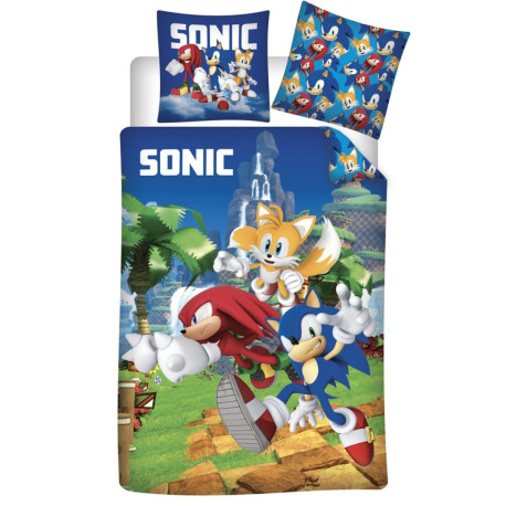Parure de lit réversible Sonic et ses amis - Sonic, Knuckles et Tails - 140 cm x 200 cm