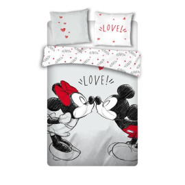 Parure de lit double réversible Disney Mickey et Minnie qui s'embrassent - "Love !" - 220 cm x 240 cm