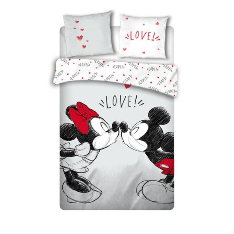 Parure de lit double réversible Disney Mickey et Minnie qui s'embrassent -  Love ! - 220 cm x 240 cm
