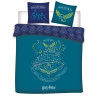 Parure de lit double réversible Harry Potter - Blason -Hogwarts- - Bleue et Vert - 220 cm x 240 cm