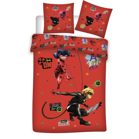 Parure de lit réversible Miraculous Ladybug et Chat Noir - Rouge - 140 cm x 200 cm