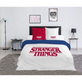 Parure de lit double réversible Stranger Things - Blanche et Rouge - 220 cm x 240 cm