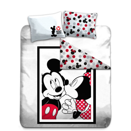 Parure de lit double réversible Disney Mickey et Minnie - Bisou - 200 cm x 200 cm