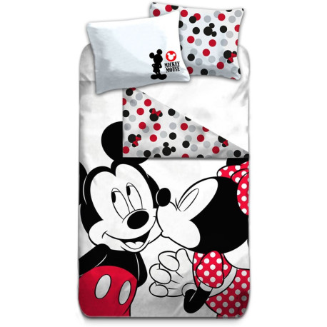 Parure de lit réversible Disney Mickey et Minnie - Bisou - 155 cm x 200 cm
