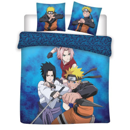Parure de lit double réversible Naruto, Sasuke et Sakura - 220 cm x 240 cm