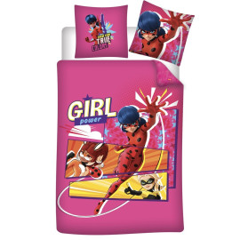 Parure de lit réversible Miraculous Ladybug - "Girl Power" - Rose - 140 cm x 200 cm