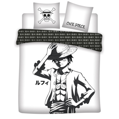 Parure de lit double réversible One Piece Luffy - Noir et Blanc