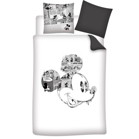 Parure de lit réversible Disney Mickey - Bande Dessinée - Noir et Blanc - 140 cm x 200 cm