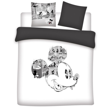 Parure de lit double réversible Disney Mickey - Bande Dessinée - Noir et Blanc - 220 cm x 240 cm