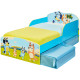 lit enfant Bluey - motif Bluey Bingo Chilli et Bandit au parc - avec 2 bacs de rangement en tissus