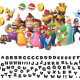 Stickers repositionnables - Personnages Mario Kart et alphabet - 22 cm x 93 cm