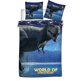 Parure de lit réversible "World of Dinosaurs" - Bleue - 140 cm x 200 cm
