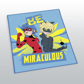 Tapis - Miraculous Ladybug et Chat Noir - "Be Miraculous" - Bleu - 100 cm x 120 cm