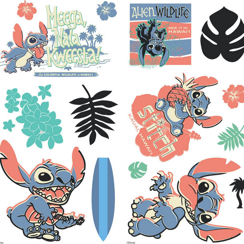 Stickers repositionnables - Lilo et Stitch - Stitch Surf - 13 cm x