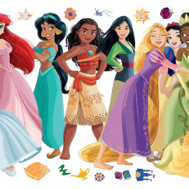Stickers repositionnables - Princesses Disney et Motifs Floraux - 91 cm x 42 cm