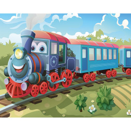 Papier peint Walltastic train bleu et rouge locomotive qui sourit 305x244 cm