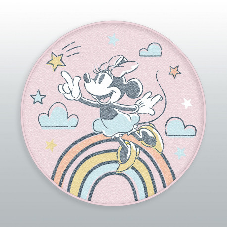 Tapis Rond - Disney Minnie Mouse - Arc-en-ciel et Etoile Filante - Rose - 90 cm