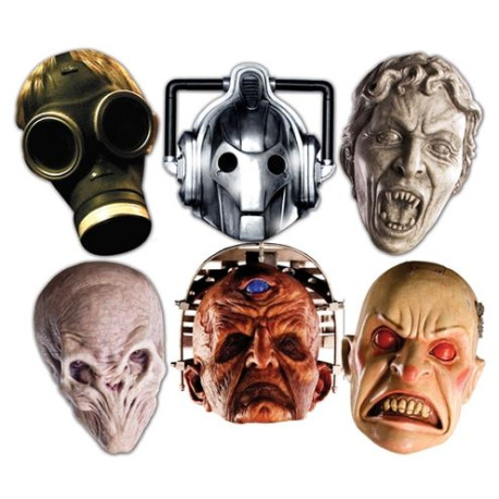 Lot de 6 masques en carton Monstre Halloween visage DOCTOR WHO (Cyberman, Smiler, Davros, Ange Pleureur, Enfant Vide, Silencieux)