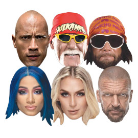 Lot de 6 Masques en carton Catcheurs de Légende WWE - The Rock, Charlotte Flair, Hulk Hogan, Macho Man Randy Savage, Sasha Banks, Triple H