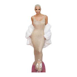 Figurine en carton taille réelle - Kim Kardashian en robe de soirée dorée et sa veste blanche - Mannequin Américaine - Hauteur 158 cm