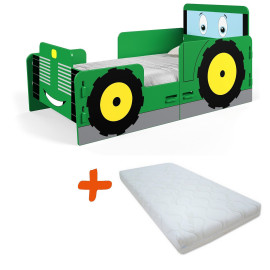 Pack Lit en bois à clipser modèle TED Le tracteur vert Lit+Matelas