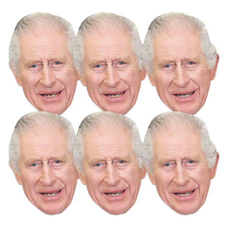 Lot de 6 Masques en carton - Roi Charles III - Famille Royale - Taille A4