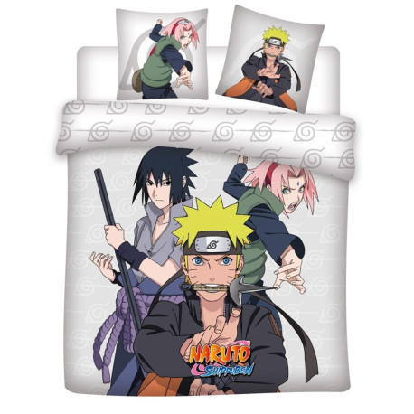 Parure de lit double réversible Naruto - Naruto, Sasuke et Sakura - Blanc - 220 cm x 240 cm