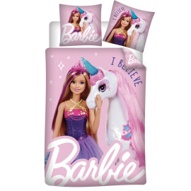 Parure de lit réversible Barbie - Licorne - Rose - 140 cm x 200 cm