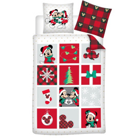 Parure de lit réversible Disney Mickey et Minnie - Noël - Blanc et Rouge - 140 cm x 200 cm