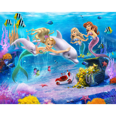 Papier peint Mermaids 3 sirènes, dauphin et poissons - 305x244cm