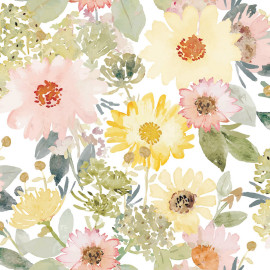 Papier peint rouleau auto-adhésif - Motifs Floraux "Charmes du Sud" - Jaune Corail