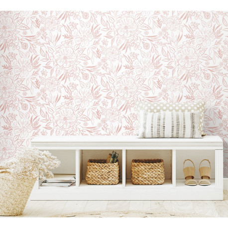 Papier peint rouleau auto-adhésif - Motifs floraux blanc et rose
