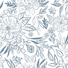 Papier peint rouleau auto-adhésif - Motifs floraux blanc et bleu
