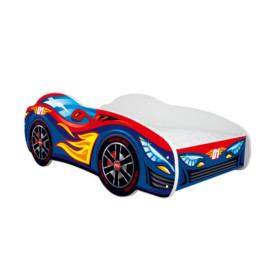 Lit LED + Matelas - Lit Enfant Red Blue Car - Racing Car - 140 x 70 cm