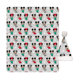 Plaid polaire Disney Mickey - Noël (avec un Bonnet de Noël inclus)