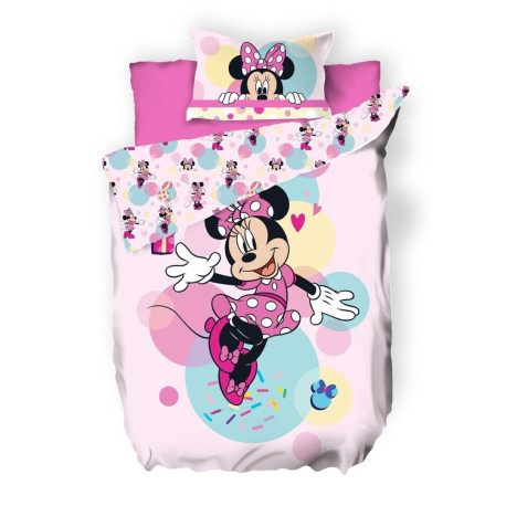 Parure de lit réversible Disney Minnie - Tenue rose à pois blancs - 140 cm x 200 cm