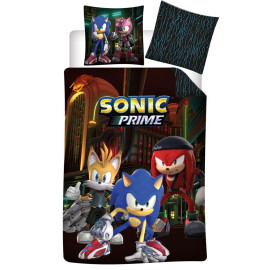 Parure de lit réversible Sonic Prime - Sonic, Knuckles et Tails - 140 cm x 200 cm