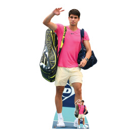 Figurine en carton taille réelle – Carlos Alcaraz – Tee-shirt rose – Joueur de Tennis Professionnel Espagnol - Hauteur 185 cm