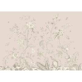 Papier peint Motifs Floraux Blancs sur fond rose - 375 x 270 cm