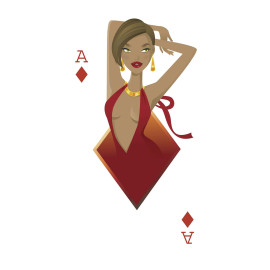 Figurine en carton Carte à jouer As de Carreau modèle femme brune robe rouge -H 157 cm