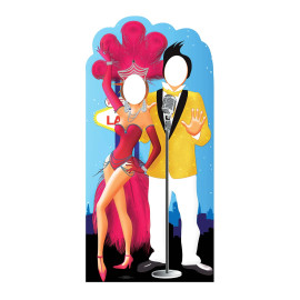Figurine en carton passe tête Couple chanteur danseuse las Vegas Casino H195 cm