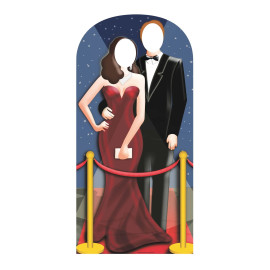 Figurine en carton Passe tête Couple smoking et robe de soirée rouge style Hollywood et Casino - 186 cm