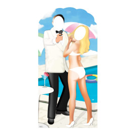 Figurine en carton Passe tête couple Agent secret avec pistolet et fille en maillot de bain theme James Bond 193 cm
