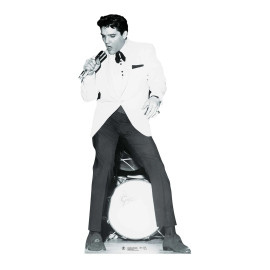 Figurine en carton Elvis Presley Veste blanche micro et Batterie -H 179 cm