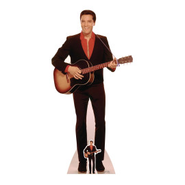 Figurine en carton Elvis Presley chemise rouge et guitare -H180 cm