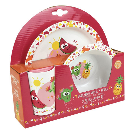 Les Amis Fruits Ensemble Repas, Assiette, Bol, Verre Rouge 220 Ml Pour Enfant