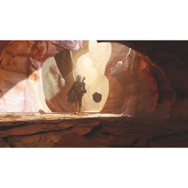 Papier peint panoramique auto-adhésif Mandalorian Din Jarin et Grogu bebe yoda dans la grotte