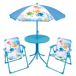 Set de jardin Ma Petite Carapace : 1 Table Ronde, 2 Chaises, 1 Parasol pour enfant