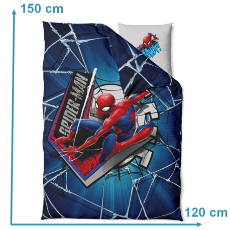 Pack Couette Oreiller Junior et Parure de lit Spiderman -120x150 cm