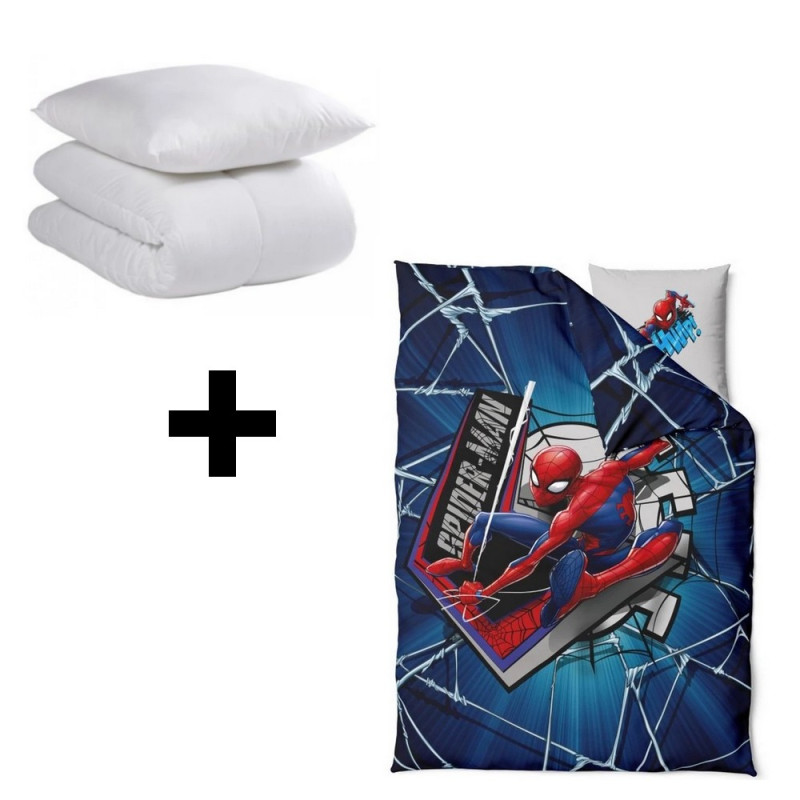 Pack Couette Oreiller Junior et Parure de lit Spiderman -120x150